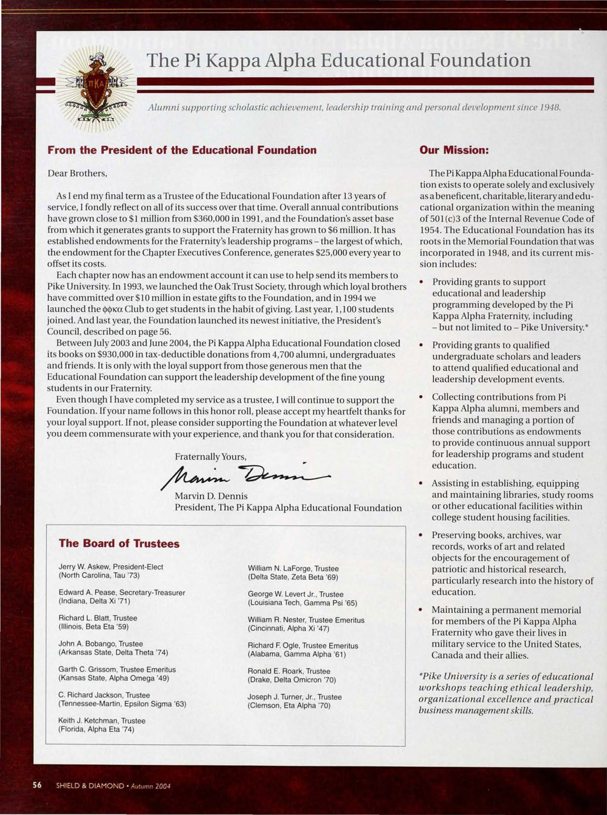 Our Mission, Autumn 2004